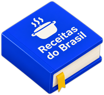 Emoji de livro de receitas azul escrito Receitas do Brasil