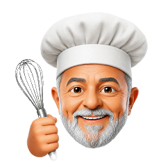 Emoji do Lula de chef, com chapéu de cozinheiro e batedor de arame